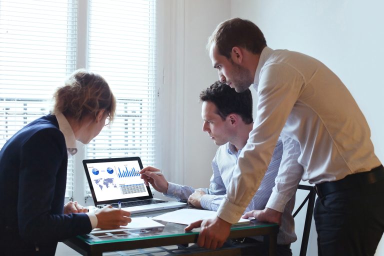 temwork, business team with laptop in the office, people working
